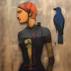 Muñeca de madera y pájaro 2