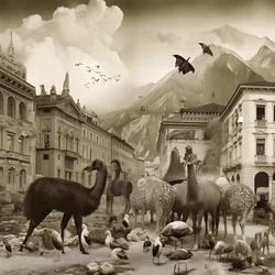 Innsbruck en una fotografía antigua con elegantes cebras, gaviotas, monos y figuras de arcilla. 3