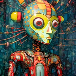 Carnaval Cajún Pantano Mutante Sci-Fi Droide, en el estilo artístico de Tim Burton y Beksinski 2