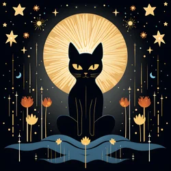 Gato en meditación sentado sobre una flor de loto 1