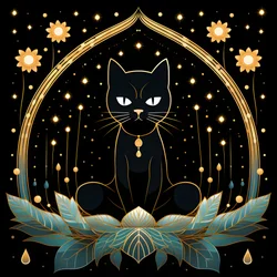 Gato en meditación sentado sobre una flor de loto 4