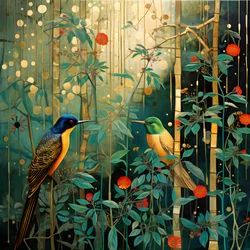 Colibríes y una rana en el bosque 1