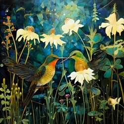 Colibríes y una rana en el bosque 4
