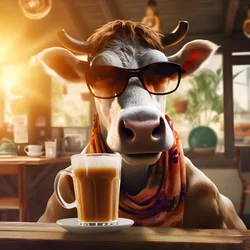 Vaca con gafas de sol mirando el café frío 4