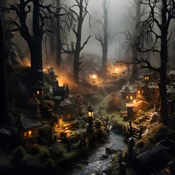 Bosque de Halloween en miniatura con árboles brumosos y una atmósfera espeluznante 2
