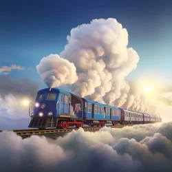 un tren de las redes sociales que vuela a toda velocidad por las nubes y pende de un hilo 2