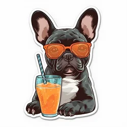 pegatina, cool bulldogs franceses, beber un cóctel 1