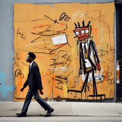 una figura pintada cobra vida mientras camina por una calle de Nueva York, foto surrealista 3