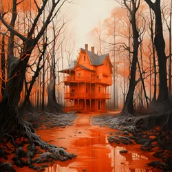 gran casa roja sobre fondo azul 1