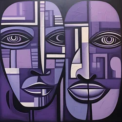 pintura geométrica púrpura y gris con ojo púrpura 3