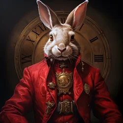 conejo androide cibernético antropomórfico masculino, con bata roja 3
