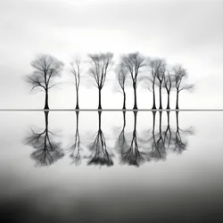 fotos en blanco y negro de árboles sobre el agua 4