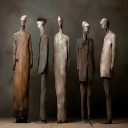 cuatro figuras de arcilla de hombres de pie uno al lado del otro 2