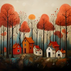 cuatro casas rojas en el bosque 1