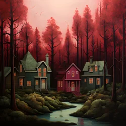 cuatro casas rojas en el bosque 4