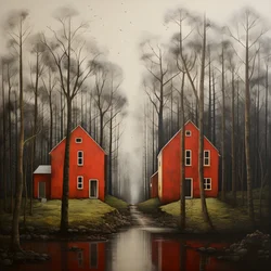 dos casas rojas en el bosque 4