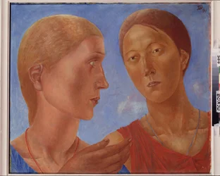 Dos de ellos. Pintura de Kuzma Sergeevich Petrov Vodkin (Petrov-Vodkin) (Kouzma Petrov Vodkin) (Petrov-Vodkin) (1878-1939), óleo sobre lienzo