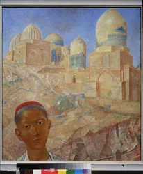 La necrópolis Shah I Zinda. Samarcanda (Uzbekistán). Pintura de Kuzma Sergeyevich Petrov Vodkin (Petrov-Vodkin) (Kouzma Petrov Vodkine) (Petrov-Vodkine) (1878-1939), huile sur toile