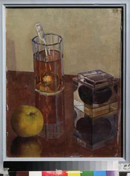 Bodegón con un tintero. Pintura de Kuzma Sergeyevich Petrov Vodkin (Petrov-Vodkin) (Kouzma Petrov Vodkin) (Petrov-Vodkin) (1878-1939), óleo sobre lienzo