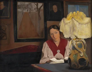 La esposa del artista a la luz de la lámpara