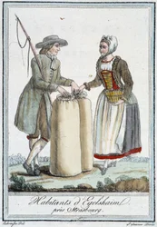 Habitantes de Egelshaïm, cerca de Estrasburgo - en "Encyclopedia of travels" de J. Grasset St Sauveur, Deron, París