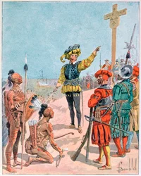 Jacques Cartier toma posesión de la Bahía de Gaspé, Canadá, 1534, 1900