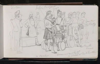 En desfile. Tamborileros del 79. Un boceto en Parkhurst