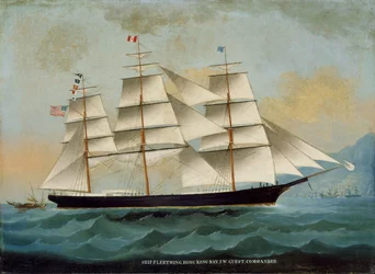 El barco Fleetwing, Bahía de Hong Kong, J. W. Guest, comandante