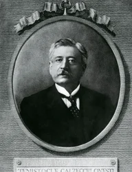 Retrato de Temistocle Calzecchi Onesti, físico e inventor italiano, grabado después de una fotografía