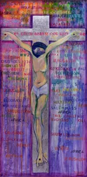 No matarás, 2000 (acrílico y pan de plata sobre lienzo)