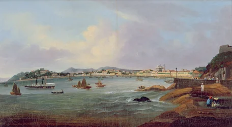 Puerto de Macao, China, c.1855 (óleo sobre lienzo)