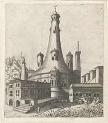 Edificio con una luna creciente en el tejado
Ruinarum variarum fabricarum delineationes pictoribus caeterisque id genus artificibus multum utiles (título de la serie)