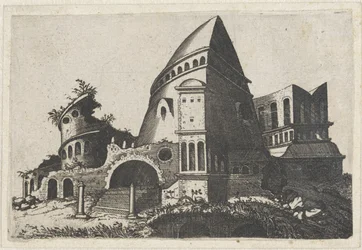 Ruïne met piramidevormige toren
Ruinarum variarum fabricarum delineationes pictoribus caeterisque id genus artificibus multum utiles (título de la serie)