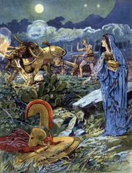 Jasón, ayudado por Medea arando los campos de Marte, c. 1900 (ilustración)
