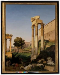 Vista del Foro Romano con los templos de Vespasiano y Saturno