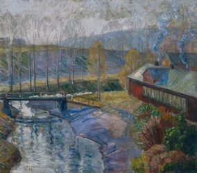 Paisaje con casa y río
