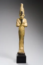 Osiris, Período Dinástico Tardío, 664-332 a.C. (madera dorada con incrustaciones de bronce)