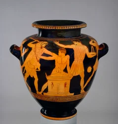 Ático de figura roja mostrando a Heracles y Busiris, c460 a.C.