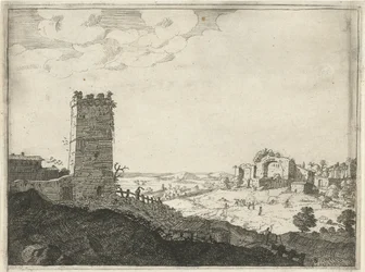 paisaje con torre Paisajes con edificios romanos antiguos (título de la serie)