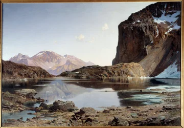 El lago Eychauda en los Alpes. Pintura de Laurent Guetal (1841-1892)