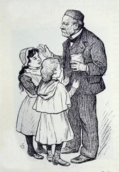 Retrato de Louis Pasteur (1822-1895), químico y físico francés dando dulces a los niños del Instituto. Boceto de Lucien Laurent-Gsell
