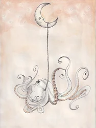 Goodnight Octopus, 2025 (acuarela y tinta sobre papel de acuarela)