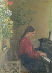 Yvonne, la hija del artista, tocando el piano, c.1905