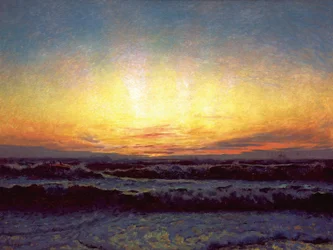 El Mar del Norte en clima tormentoso. Después del atardecer. Højen
