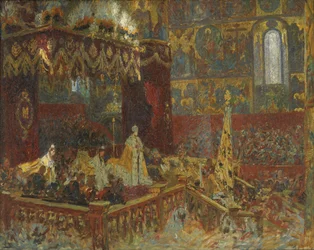 La ceremonia de coronación del zar Nicolás II en Moscú. Boceto