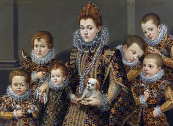 Retrato de Bianca degli Utili Maselli con sus seis hijos, c. 1605