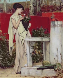 Mujer con un jarrón de flores