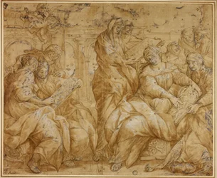 Mujeres mirando tablas religiosas