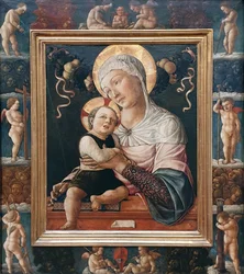 Alemán: María con el Niño, en marco pintado con querubines Virgen con el Niño