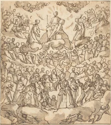 Los benditos en el paraíso con la Virgen y San Juan Bautista ante Dios